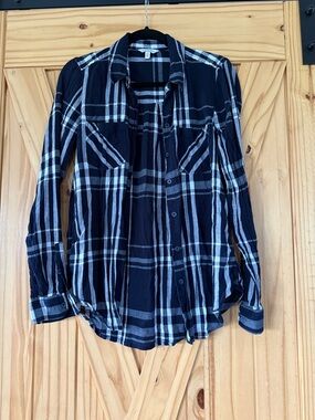 Lucky Brand Navy and White Plaid Button-Front Shirt